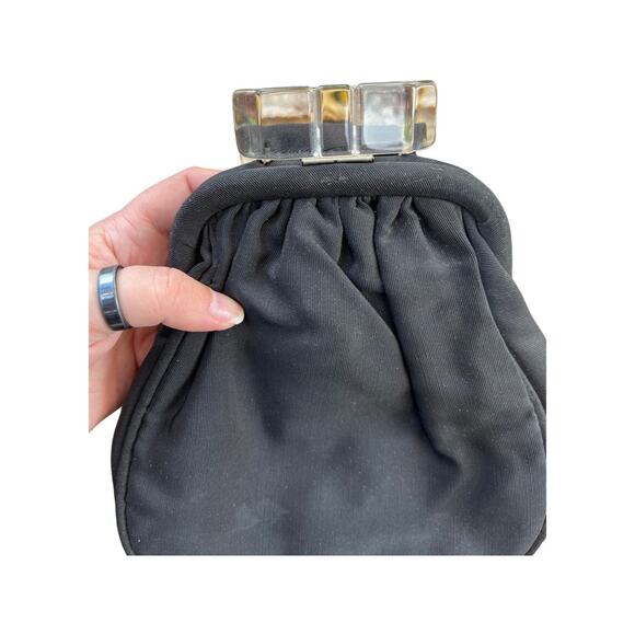 Antique Black Hand Bag with Wristlet and Lucite Clasp - Picture 3 of 7